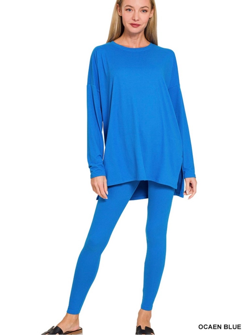 Ocean blue Long Sleeve Top and Leggings Set